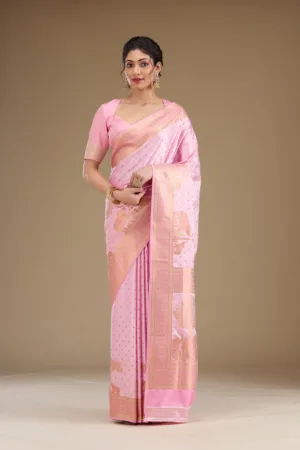 Baby Pink Zariwork Satin Saree