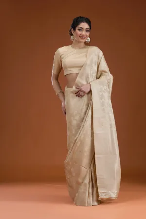 Beige Zariwork Satin Saree
