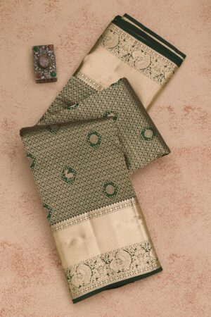 Bottle Green Zariwork Pure Silk Saree