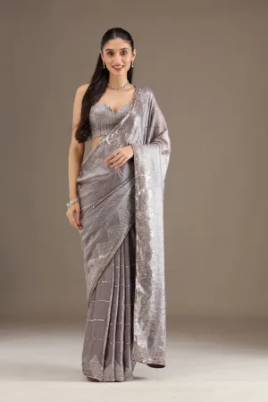 Brown Sequins Tissue Saree