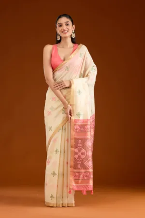 Cream Zariwork Tissue Saree
