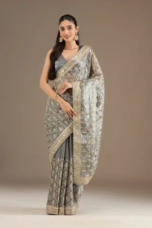 Grey Zariwork Tissue Saree