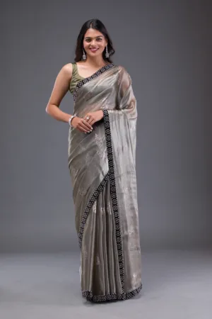 Light Brown Stonework Chiffon Saree