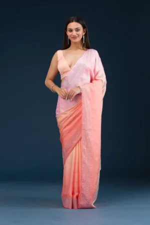 Light Orange Stonework Satin Saree