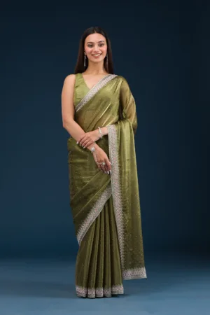 Mehendi Stonework Chiffon Saree