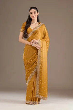 Mustard Stonework Satin Saree
