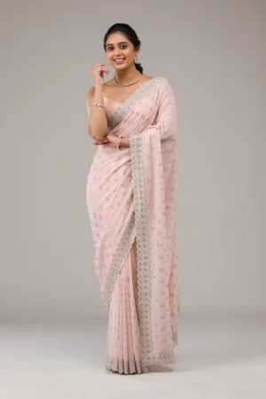 Peach Stonework Georgette Saree
