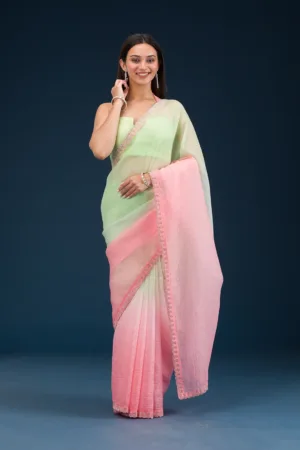 Pista Green Stonework Tissue Saree