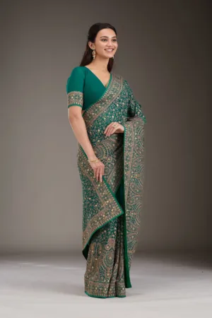 Rama Green Zariwork Georgette Saree