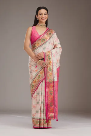 Rani Pink Printed Silk Saree