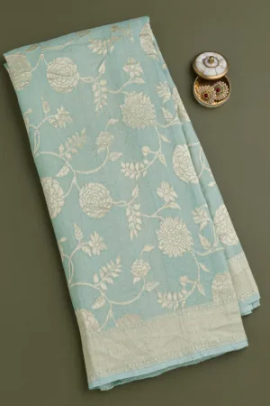 Sky Blue Zariwork Banarasi Saree