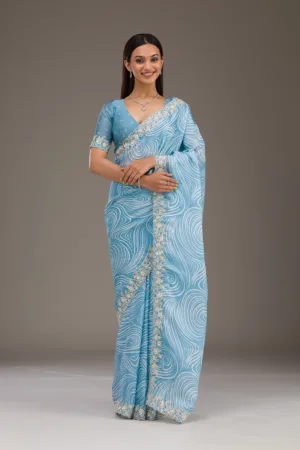Sky Blue Zariwork Georgette Saree