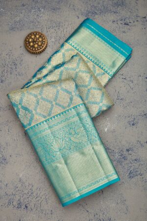 Turquoise Blue Zariwork Pure Silk Saree