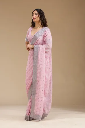 Pink Zariwork Georgette Saree