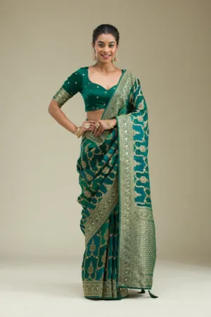 Bottle Green Plain Art Silk Saree