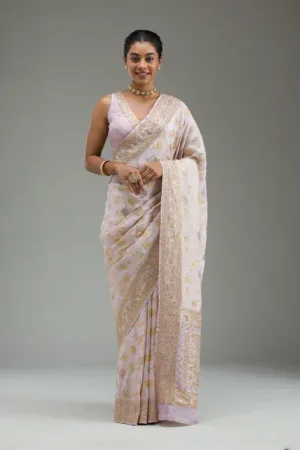 Lavender Plain Taffeta Silk Saree