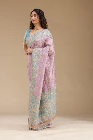 Purple Threadwork Imported Fabric Saree