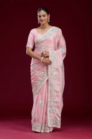 Baby Pink Zariwork Tissue Saree