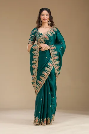 Peacock Green Zariwork Tissue Saree