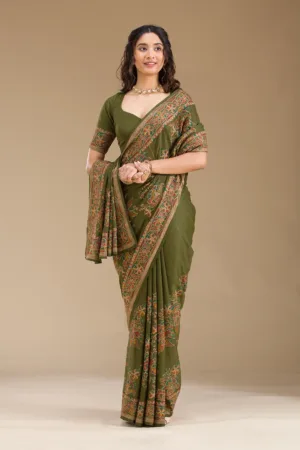 Mehendi Threadwork Tissue Saree