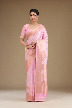 Baby Pink Zariwork Satin Saree