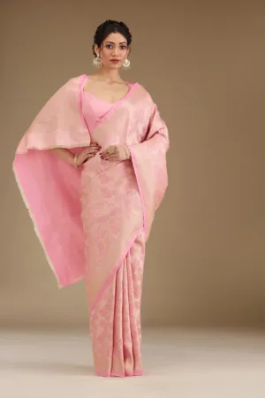 Baby Pink Zariwork Satin Saree