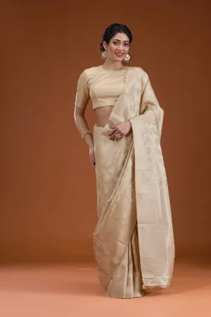 Beige Zariwork Satin Saree