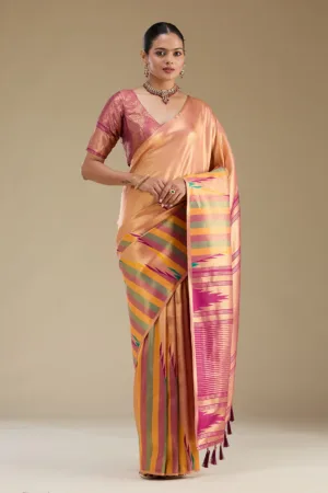 Peach Zariwork Art Silk Saree