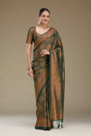 Bottle Green Zariwork Art Silk Saree