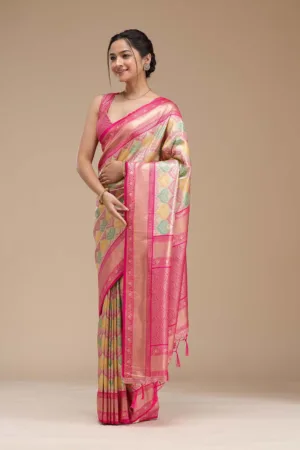 Magenta Pink Zariwork Silk Saree