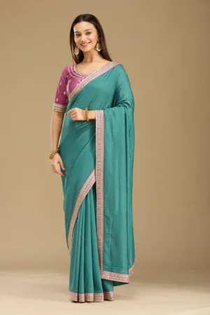 Sea Green Zariwork (Gold) Soft Raw Silk Saree