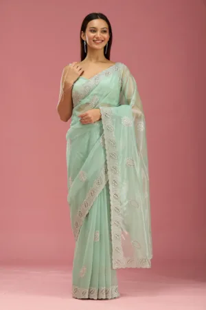 Sea Green Cutwork Organza Saree