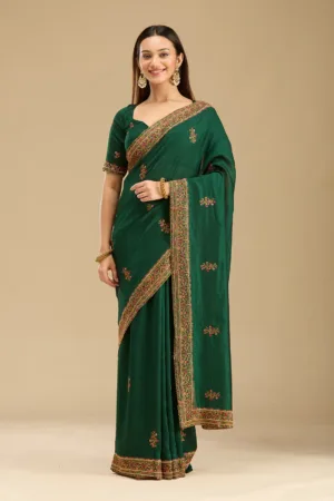 Bottle Green Kashmiri Soft Raw Silk Saree