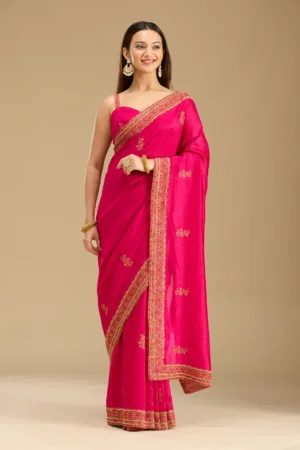 Rani Pink Kashmiri Soft Raw Silk Saree