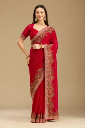 Rani Pink Kashmiri Georgette Saree