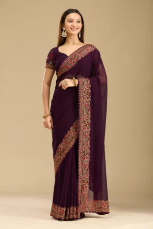 Wine Kashmiri Georgette Saree