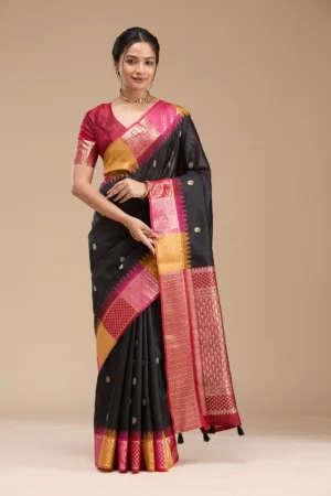 Black Printed Art Silk Saree