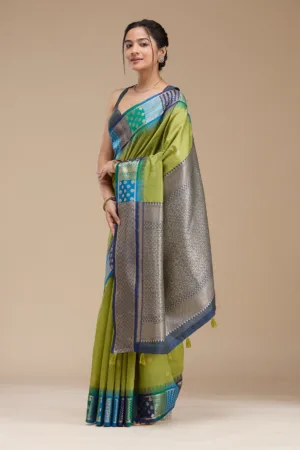 Leaf Green Printed Art Silk Saree