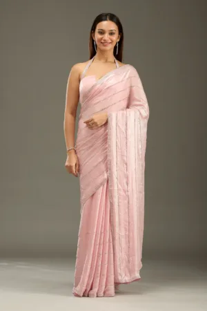 Baby Pink Stonework Chiffon Saree