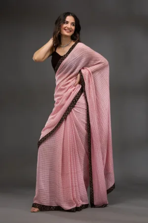 Baby Pink Swarovski Georgette Saree