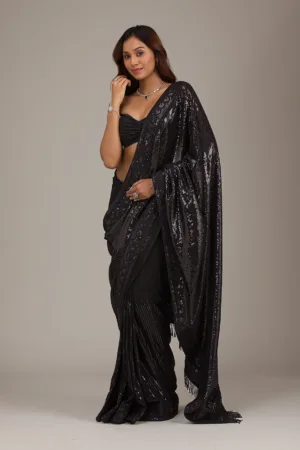 Black Sequins Georgette Saree