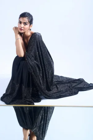 Black Swarovski Semi Crepe Designer Saree
