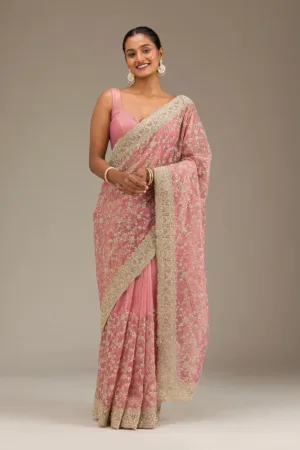 Onion Pink Sequins Tissue Saree