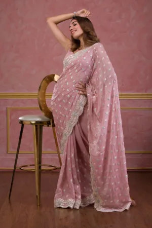 Onion Pink Gotapatti Organza Designer Saree