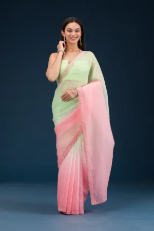 Pista Green Stonework Tissue Saree