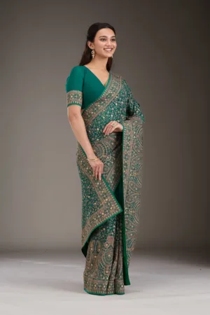 Rama Green Zariwork Georgette Saree