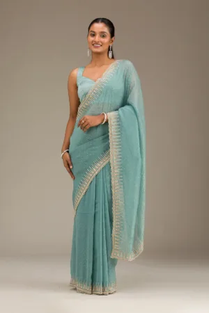 Sea Green Stonework Tissue Saree