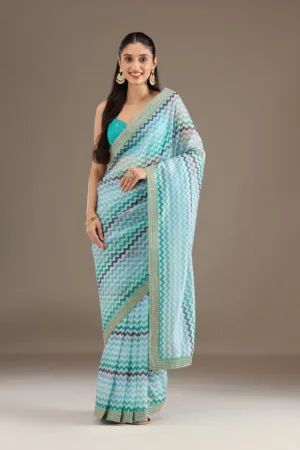 Sky Blue Sequins Tissue Saree
