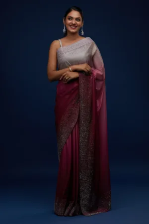 Wine Swarovski Tissue Designer Saree