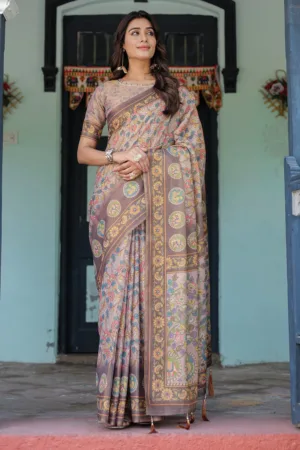 Mauve Beige Handloom Cotton Saree